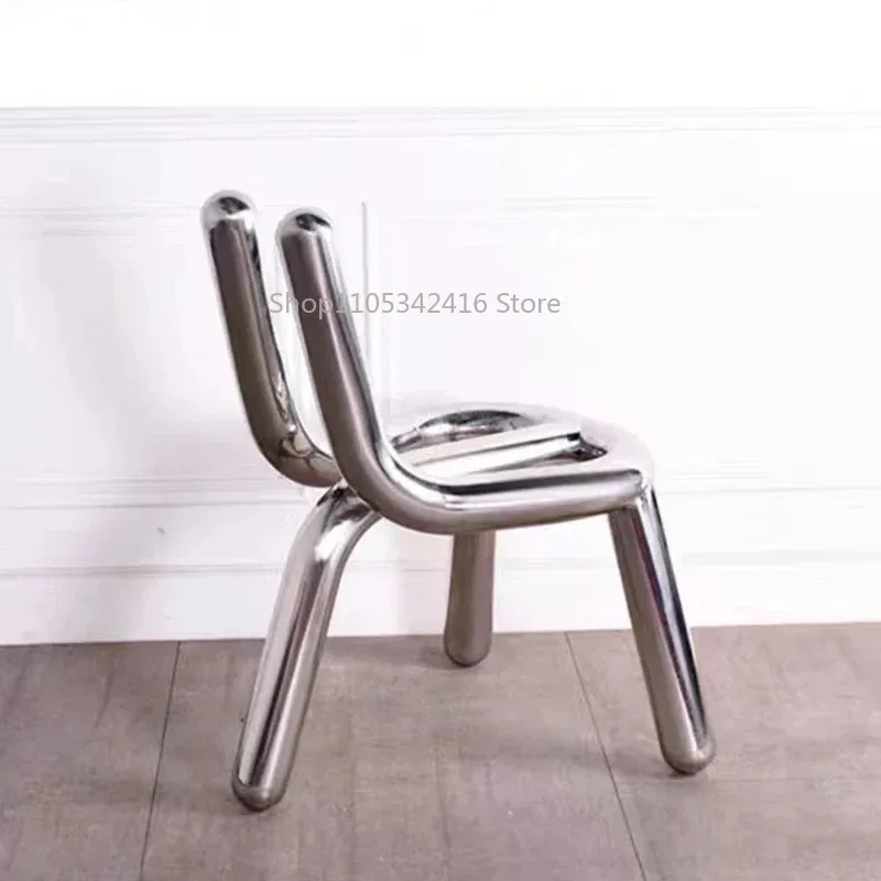 Creative Nordic Modern Styling Chair, Stainless Steel Electroplated Shaped Back Chair - Adult Armchair with Elbow Rest