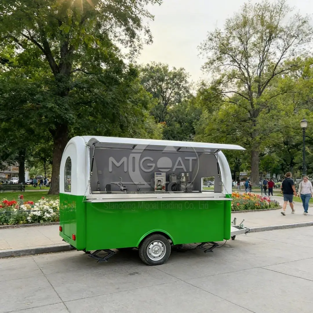 Customizable Commercial Green Mobile Kitchen Food Truck Snack Trailer Outdoor Breakfast Fast Food Vending Cart