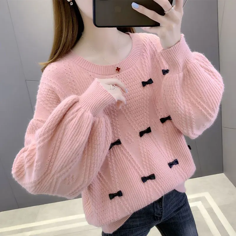 Women\'s Autumn and Winter Fashion Office Lady Simplicity O-neck Long Sleeve Sweater Women Clothing Casual All-match Loose Tops