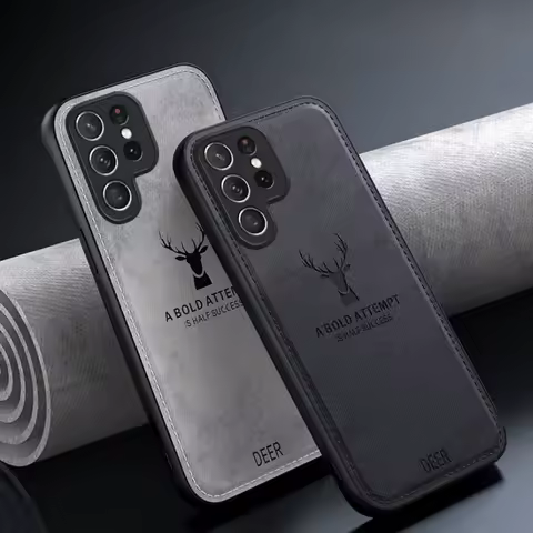Luxury Cloth Leather Deer Head Case For Samsung S25 S24 S23 FE S22 S21 A55 A54 A53 A25 A15 A16 A36 Note 20 10 9 Plus Ultra Cover