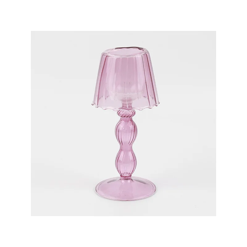 

Vintage Creative Glass Candle Holder Crystal Pink Striped Table Lamp Style Candle Holder Home Decorative Ornament