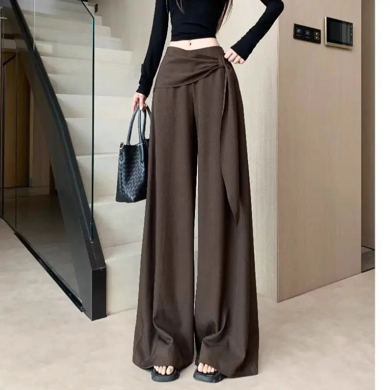 Spring Summer Coffee Wide-leg Pants Women's 2026  High-waisted Pants, Thin and Versatile, Drooping Straight Mopping Casual Pants