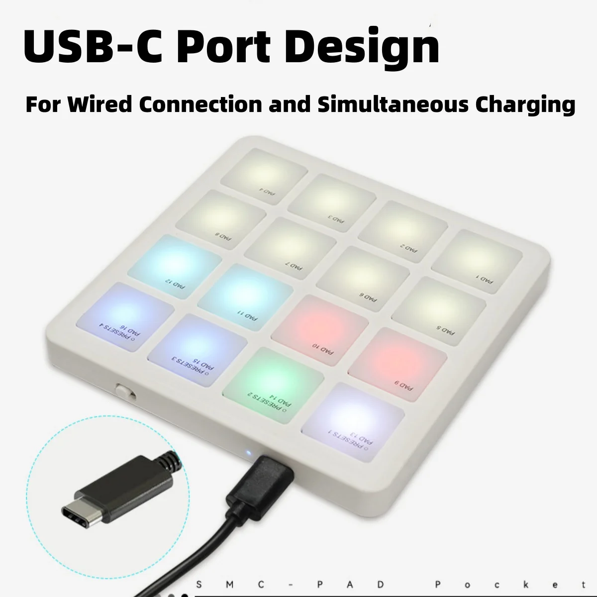 وسادات تحكم MIDI لاسلكية M-VAVE SMC-PAD، وحدة تحكم MIDI محمولة ببطارية قابلة لإعادة الشحن مع 16 وسادات طبل MPC للمبتدئين