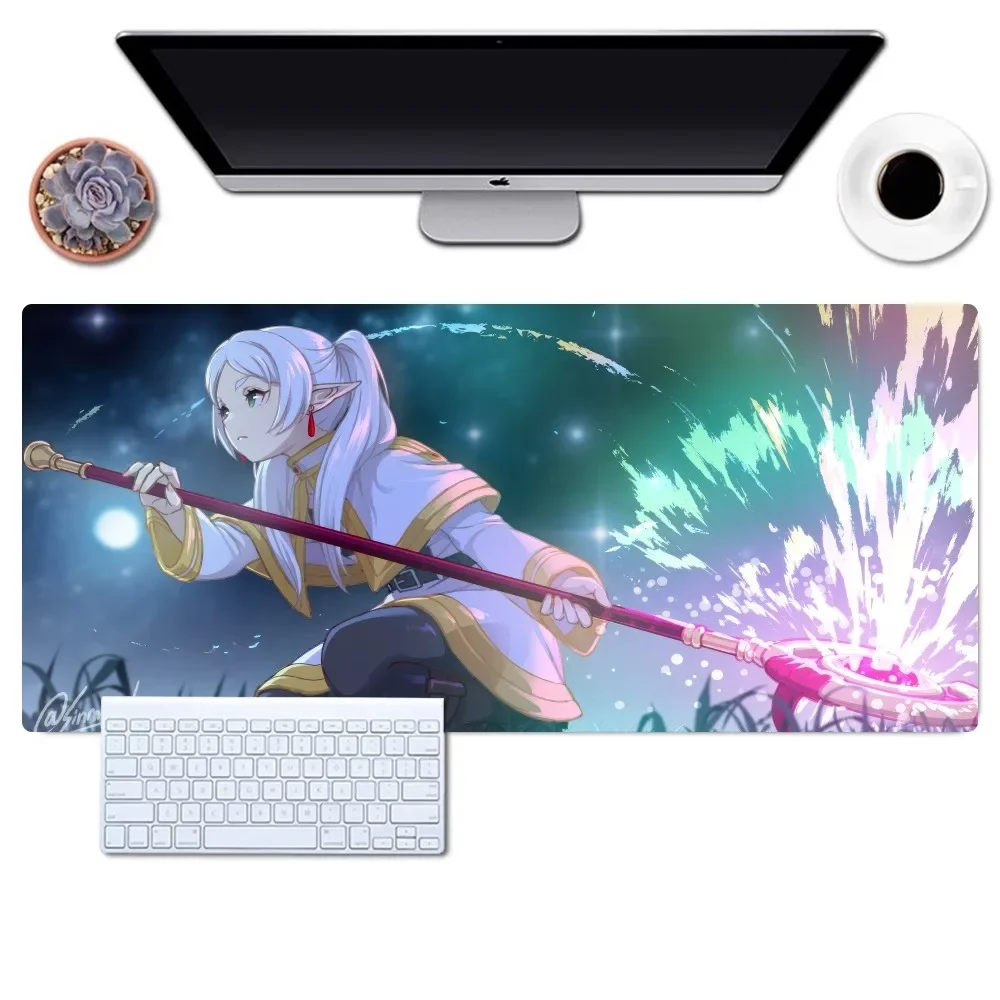Cartoon Anime Frieren Leather Mouse Pad Gaming Office Desk Pads Large for Computer Non-slip Lockedge Mouse Pad Office Desk Pad