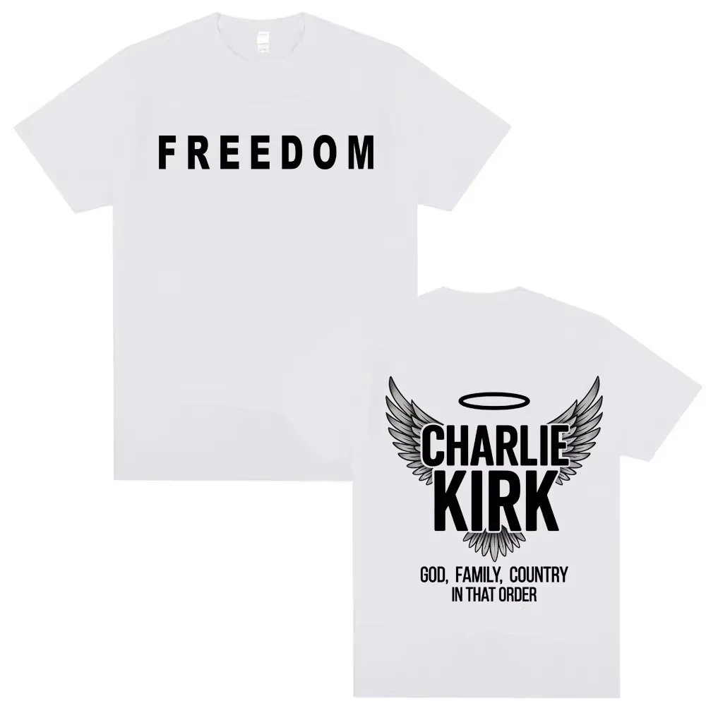 

Men's and Women's Summer Retro Short Sleeve 100_ Cotton Oversized Short Sleeve T-shirt Justice for Charlie Kirk Free T-shirt