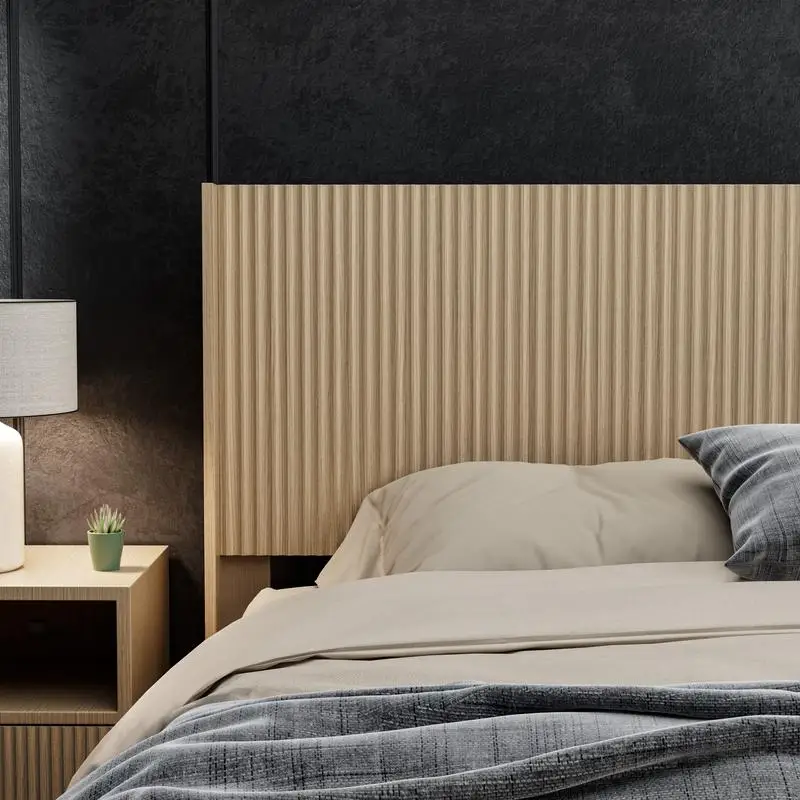 Nowoczesne zagłówki do łóżek typu king-size w stylu farmhouse, montowane na ścianie - panel z żebrowanym wzorem, zagłówek typu wingback z naturalnego drewna dębowego - szerokość 80,2 cala