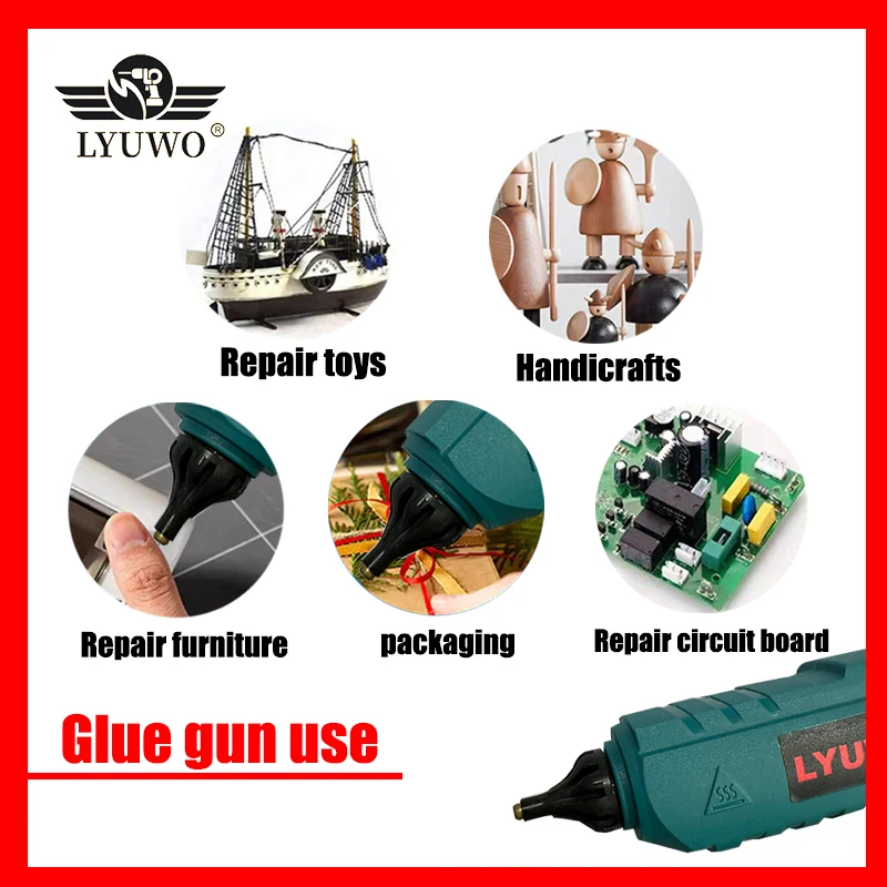 LYUWO 21V, 100W, 280 ° C cordless hot melt glue gun portable lithium battery charging 10pcs 11mm glue stick DIY maintenance tool