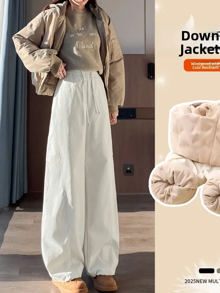 Women's Winter Fashion Thickened down Trousers Casual Workwear High Waist Cotton Pants Windproof Warmth Outerwear Trousers