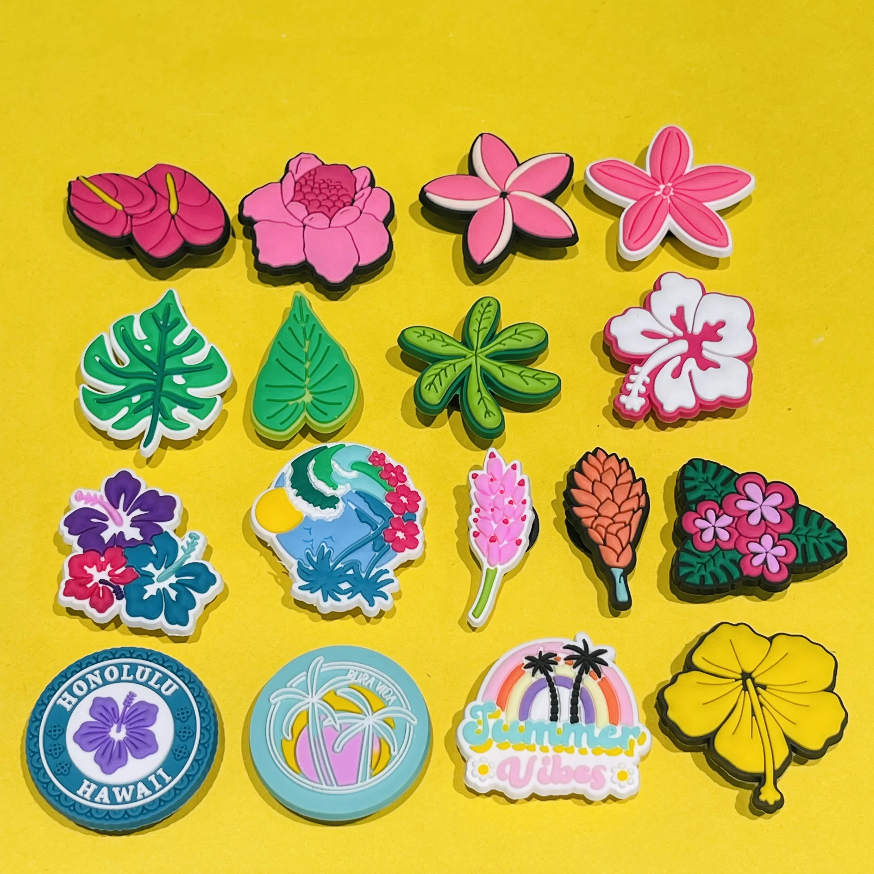 17-40pcs Hawaii Beach Flowers PVC Shoe Charms Design Women Pins Accessories Garden Shoes Buckle Decoration Unisex Kids Gifts