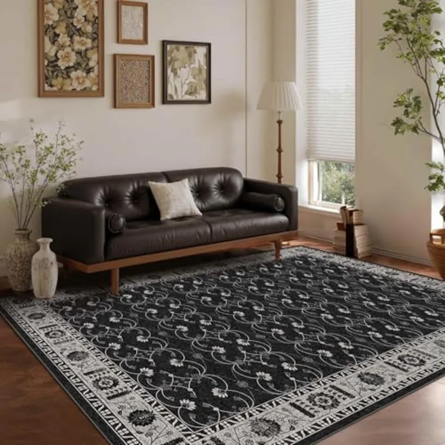 

Black Rug Area Rugs 5x7 Washable Rugs for Living Room Vintage Boho Rug for Office Dining Room Room and Farmhouse Durable Low Pi