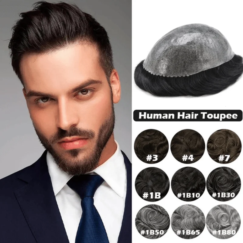 Men Wig 0.1mm Skin Base Comfortable 100% Natural Human Hair Men's Capillary Prothesis Toupee Men Replacement System Wigs For Men