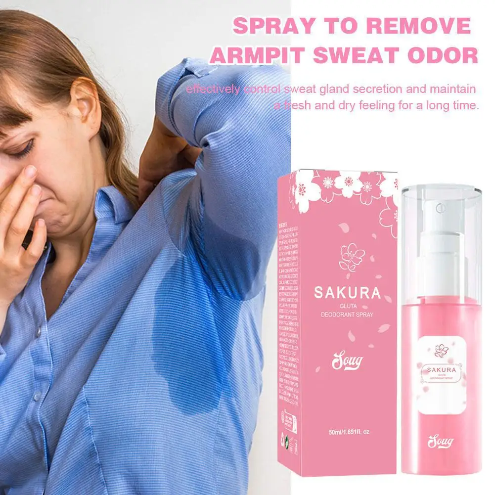 Sakura Body Spray Body Odor Remover Armpit Odor Spray Sweat Odor Control Long-Lasting Fragrance Underarm Deodorant Spray 50ml