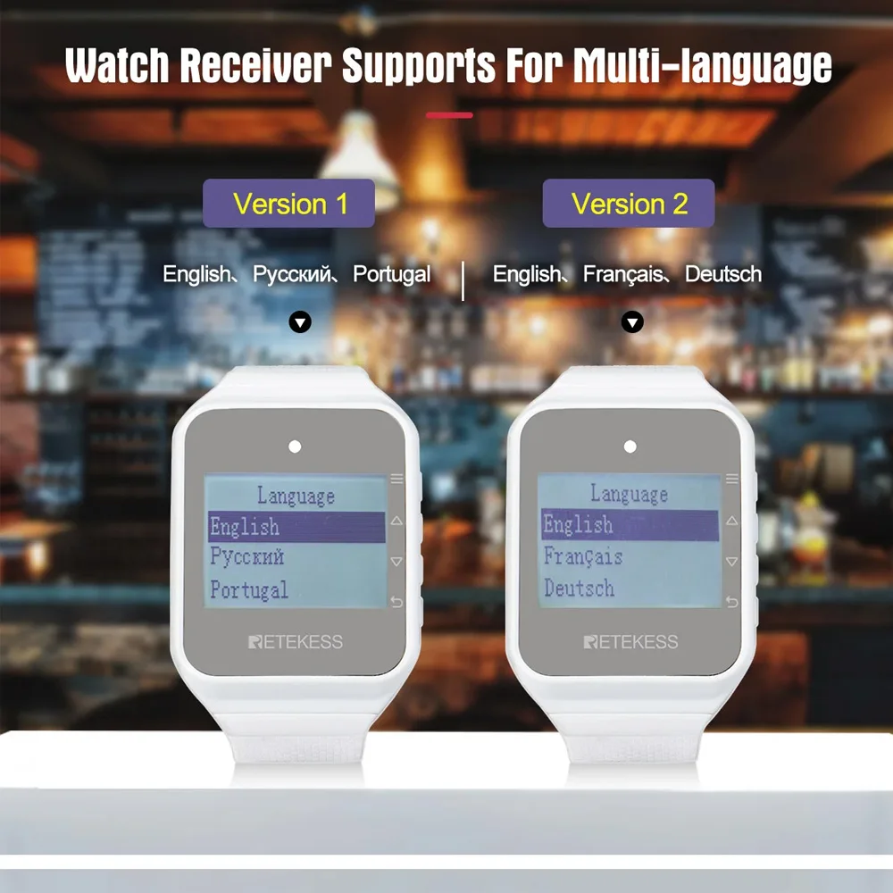 Retekess 리시버 무선 웨이터 호출 시스템, 레스토랑 호출기, 고객 서비스 대기 중, 카페 물담뱃대 알림, TD108 시계, 2 개