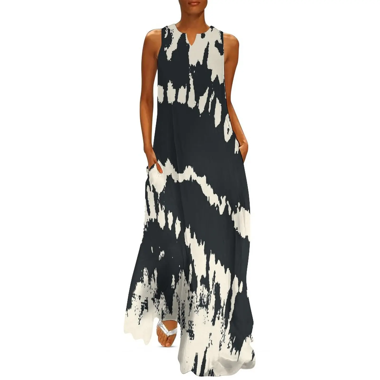 

Black Tie Dye Dress Abstract Print Sexy Maxi Dress Sleeveless Custom Bohemia Long Dresses Korean Fashion Oversize Vestidos