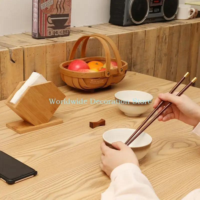 Q39B Bamboo Tissue Box Cube Fan Draw Paper Napkin Holder Boxes