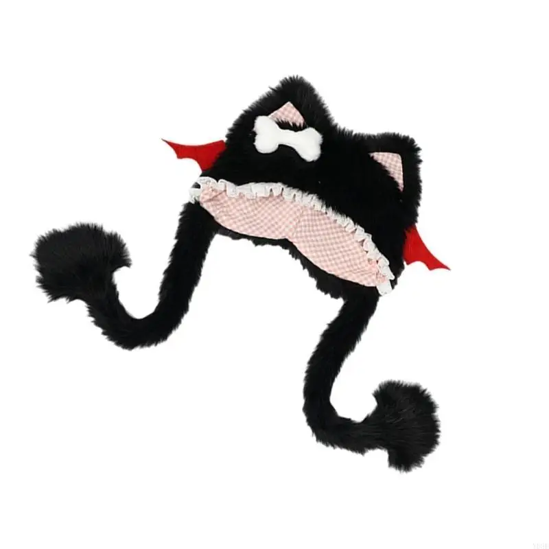 

Меховой мультяшный головной убор с ушками для занятий спортом на открытом воздухе, меховая шапка с котенком, большой головной