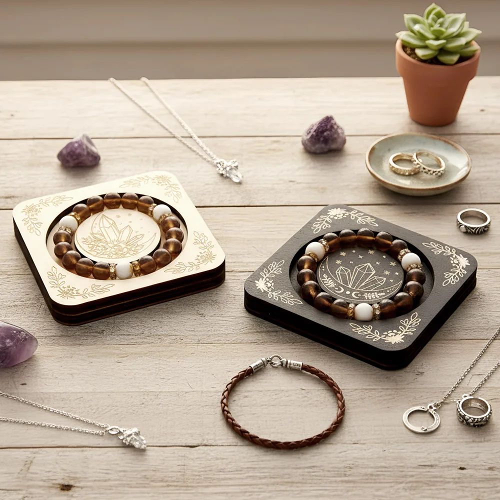 Wooden Jewelry Display Stand Round Beads Bracelet Tray Reusable Pendant Holder for Shop Showcase