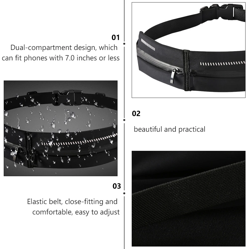 

Ultra Thin Sports Fanny Pack Running Phone Storage Bag Waterproof Material 7 Inch Dual Compartment Black Fitness Travel Outdoor