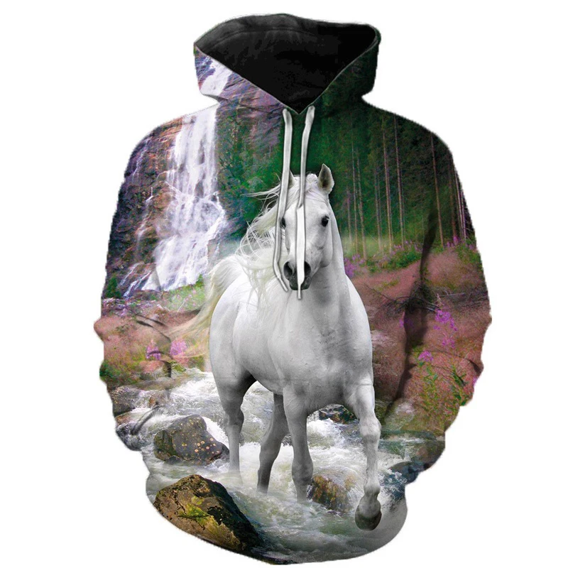 

2023 Men Women White Horse Animal Plus Size Pullover Hoodies Fashion Casual 3D Long Sleeve Hoodies Unisex Cool Sweatshirt Coat