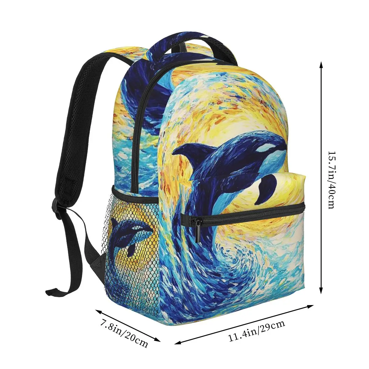Killer Whale Van Gogh Starry Night Design Student Backpack School Bag Hiking Travel Daypack for Boys Girls Bookbag Shoulder Bags