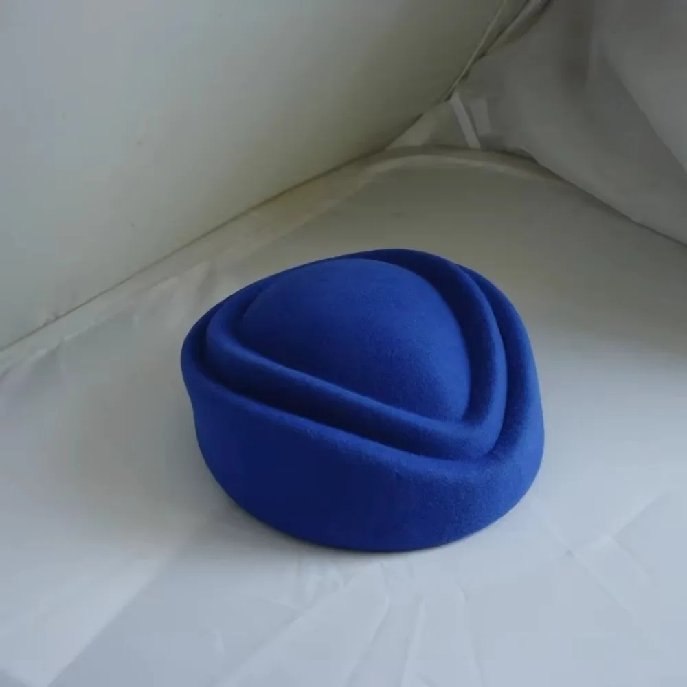 Elegant Wool Felt Women Beret Hats Spring Summer Black Red Blue Stewardess Boat Hat with Slot Service Cap Uniform Hat