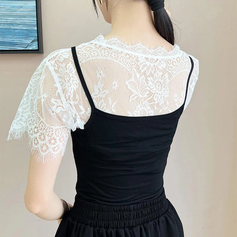 Lace Fake Collar Hollow Lace Neck Collar Embroidery Elastic Mesh Applique Detachable DIY Lace Applique Lady Shirt False Collar