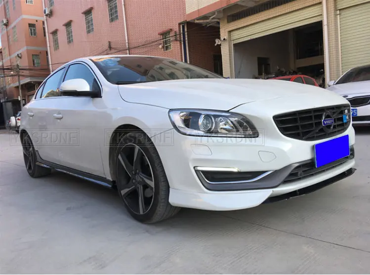 High Quality ABS Black & ABS Carbon Fiber Bumper Front Lip Splitter Diffuser Lip Spoiler For Volvo V60 S60 2014-2018