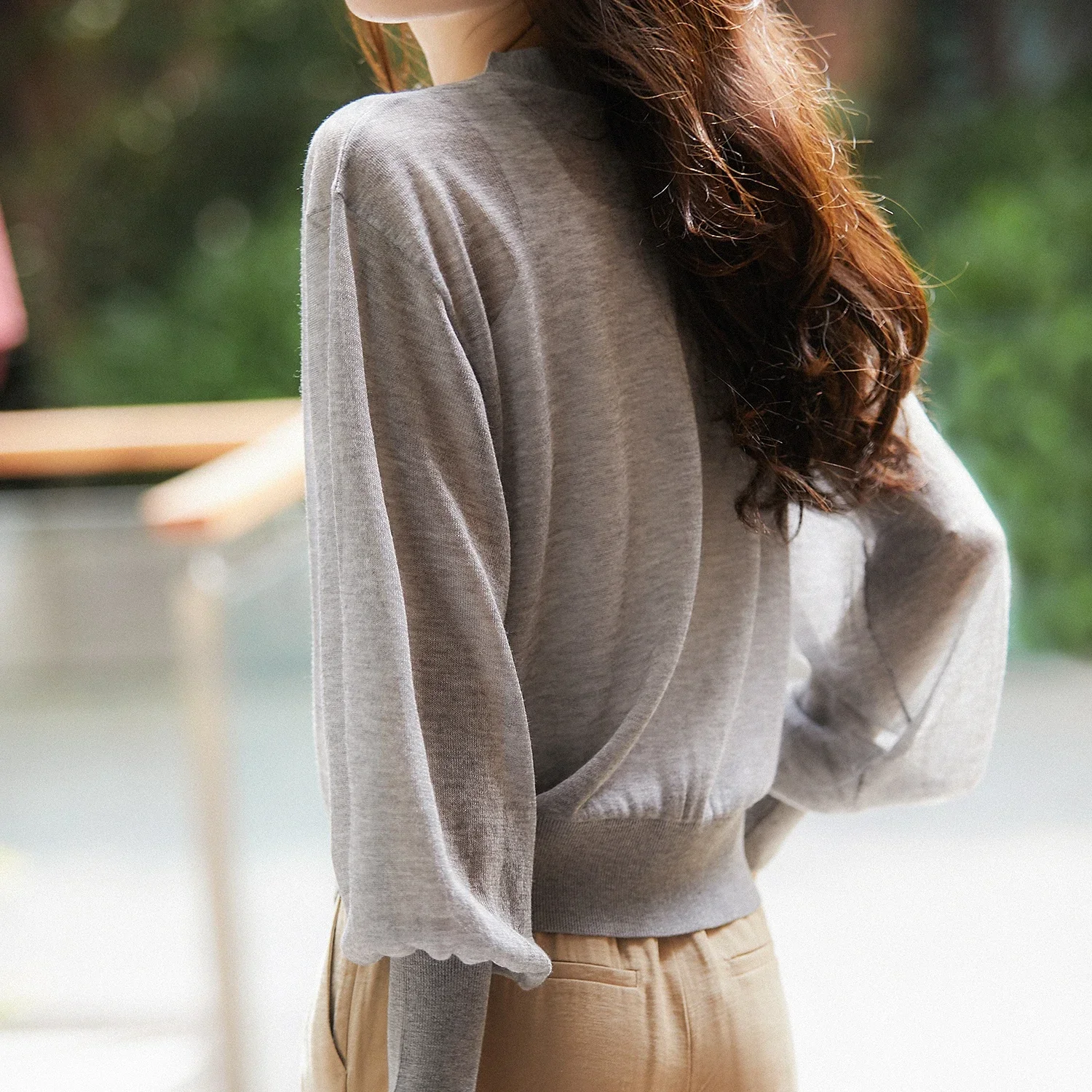 Women Korean Cardigan Long Sleeve Cardigan Summer Cropped Cardigan Knitted V-Neck Thin Ice Silk Sweaters Sunscreen T-Shirt Tops