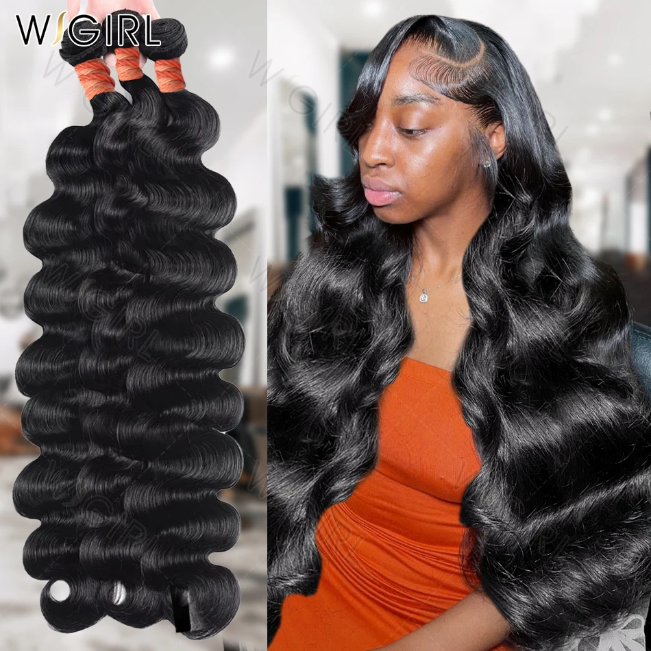 Wigirl 30 34 Inch Body Wave Human Hair Bundles Indian Remy Raw Virgin Water Wave 3 4 Pcs Double Weft Braiding Hair Extension