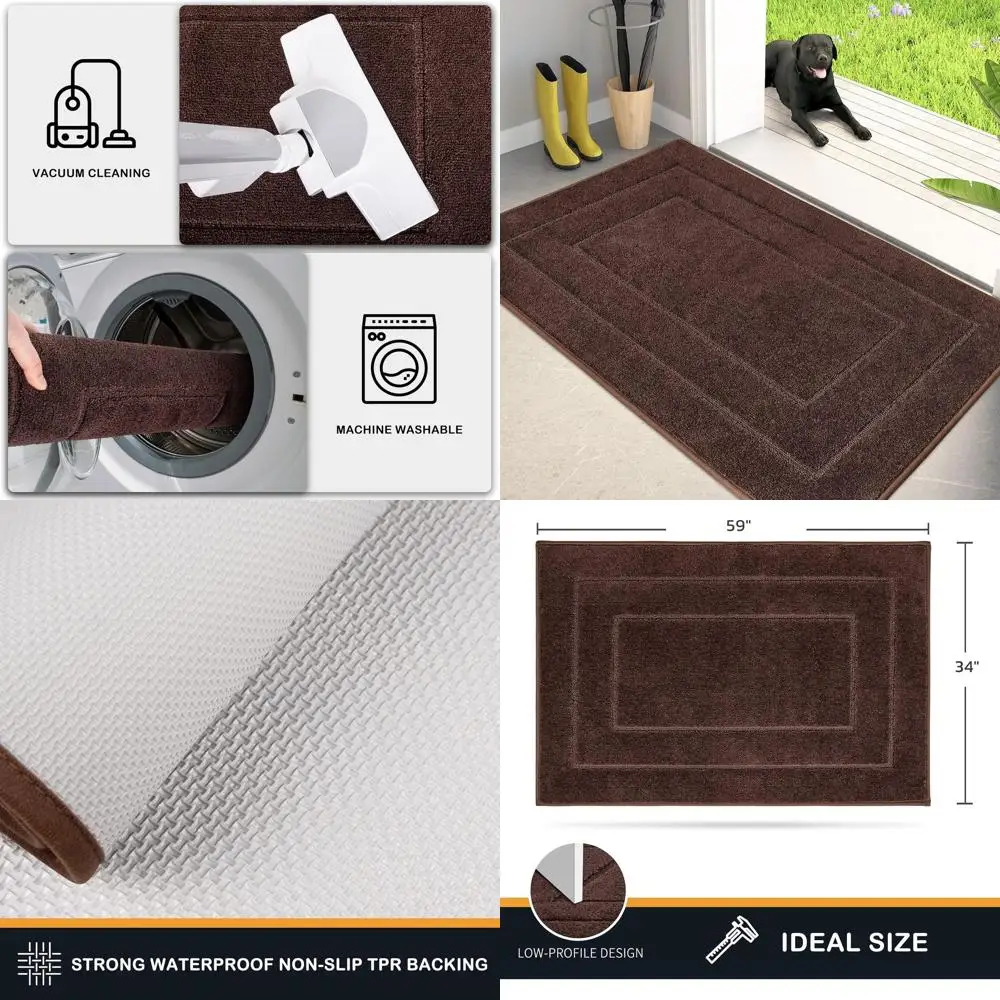 

Large 34 x 59 Anti-Slip Door Mat, Machine Washable, Super Absorbent Entry Rug for Wet Shoes and Paws, Brown