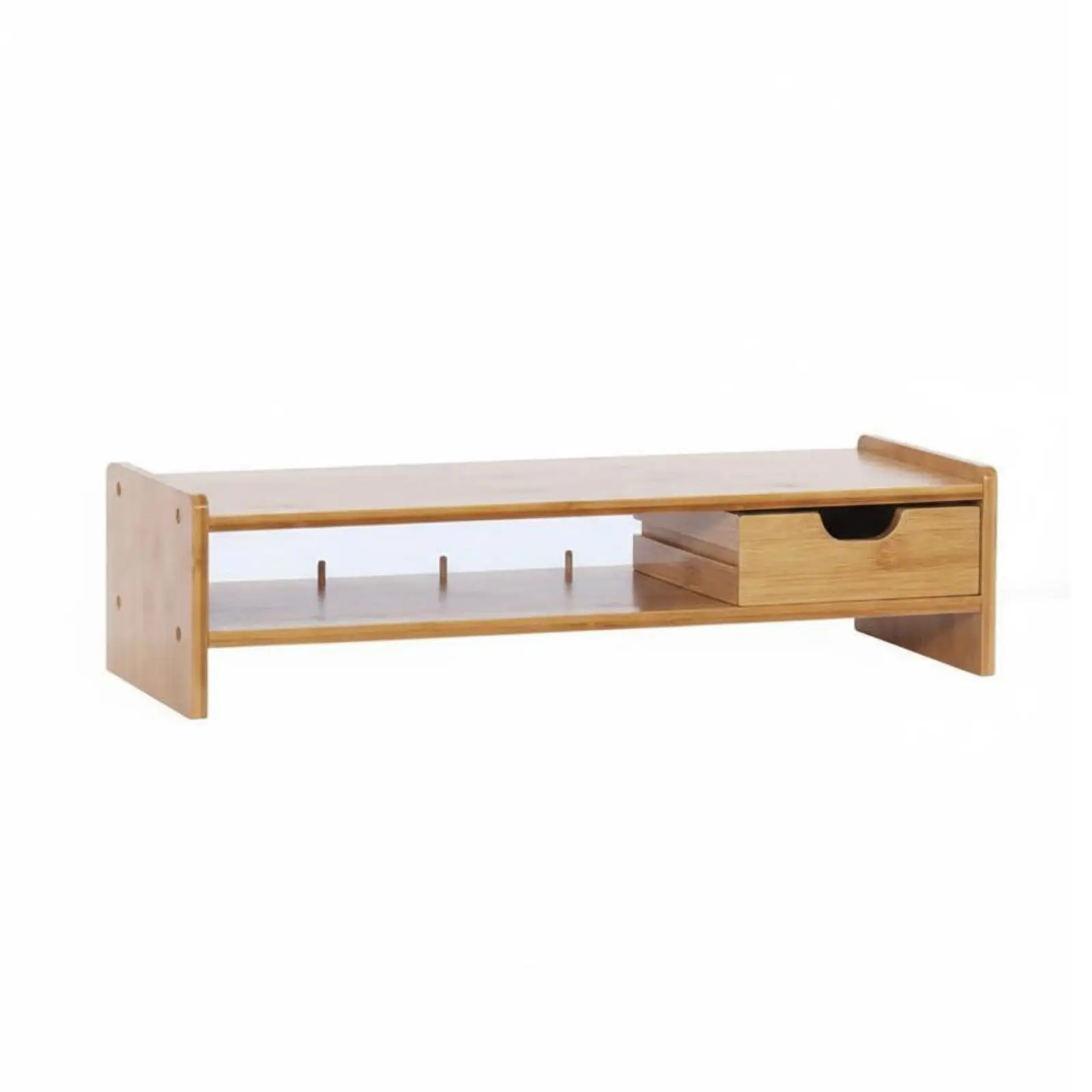 Bamboo Screen Riser Multi-Functional Bamboo Screen Stand with Drawer Space Saving Desktop Computer Shelf for Study Room