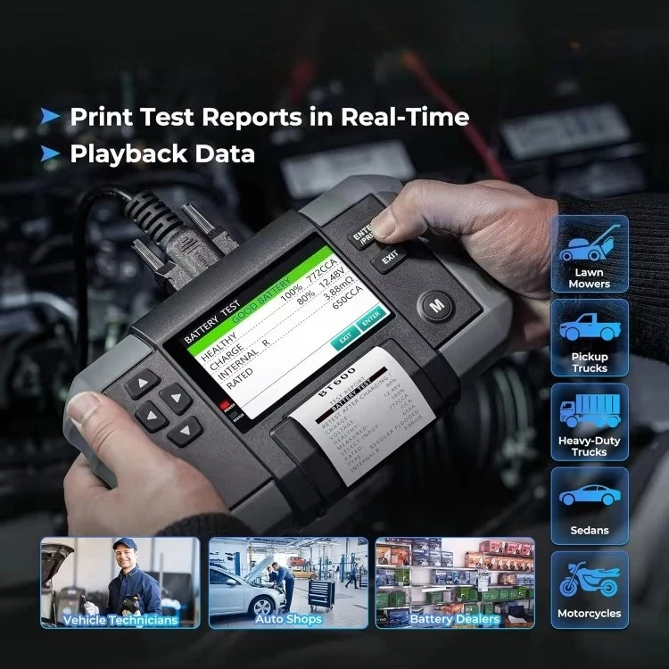 جهاز اختبار بطارية السيارة الشهير، اختبارات التحريك 12 فولت/24 فولت وحمل المولد للشحن 100-2000CCA جهاز قياس جهد البطارية الرقمي