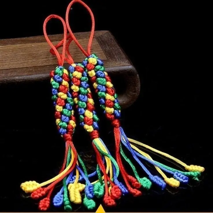Tibetan Auspicious Knot Car Hanging Ornament Colorful Rope Decor Handwoven Tibetan Style Accessory