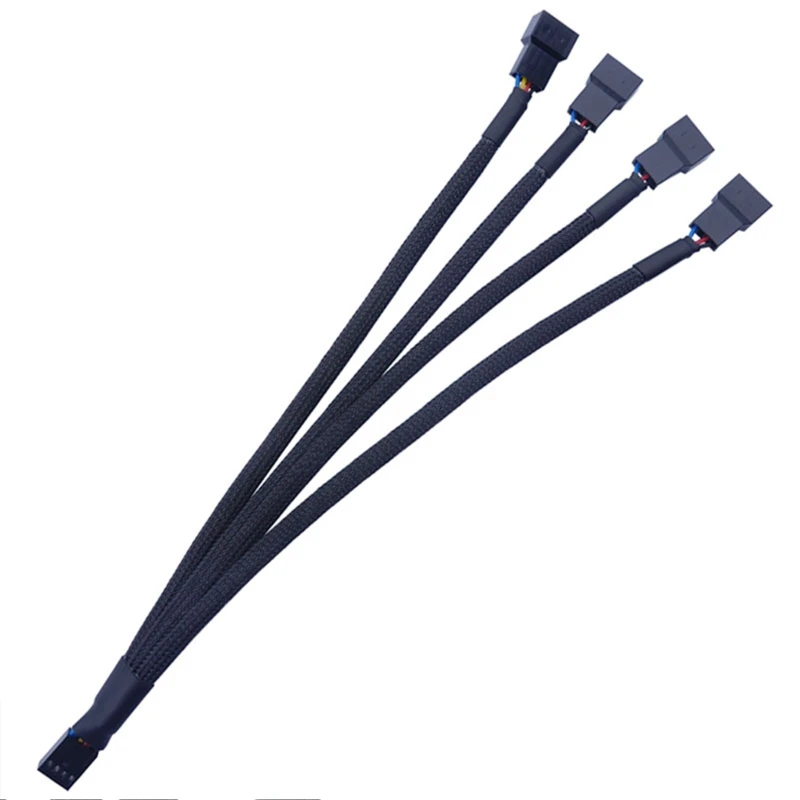 Divisor ventilador PWM 4 vías, 27CM, Cable extensión conector PWM 4 pines con manga negra, 1 unidad