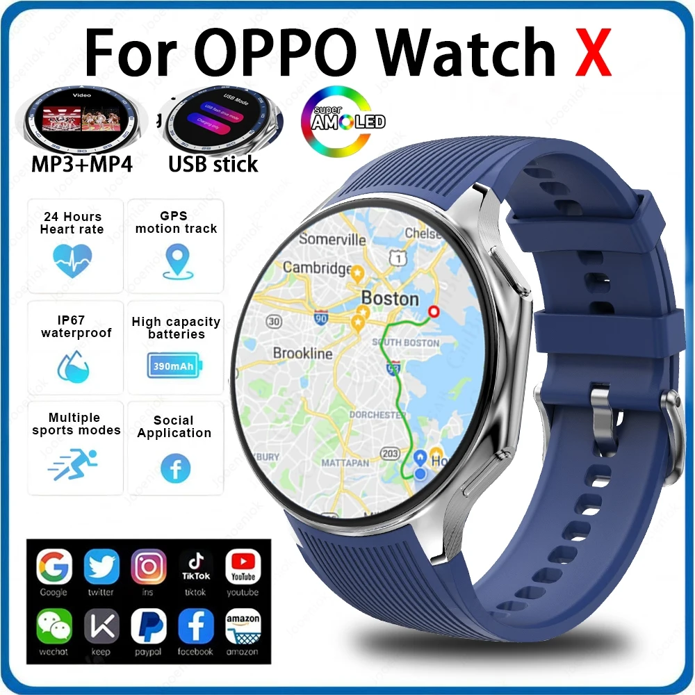 OPPO Watch X AMOLED 32GB Smartwatch مقاوم للماء الرجال ساعة ذكية بلوتوث دعوة ربط سماعات TWS الموسيقى ثلاثية الأبعاد UI وضع فيديو 2024