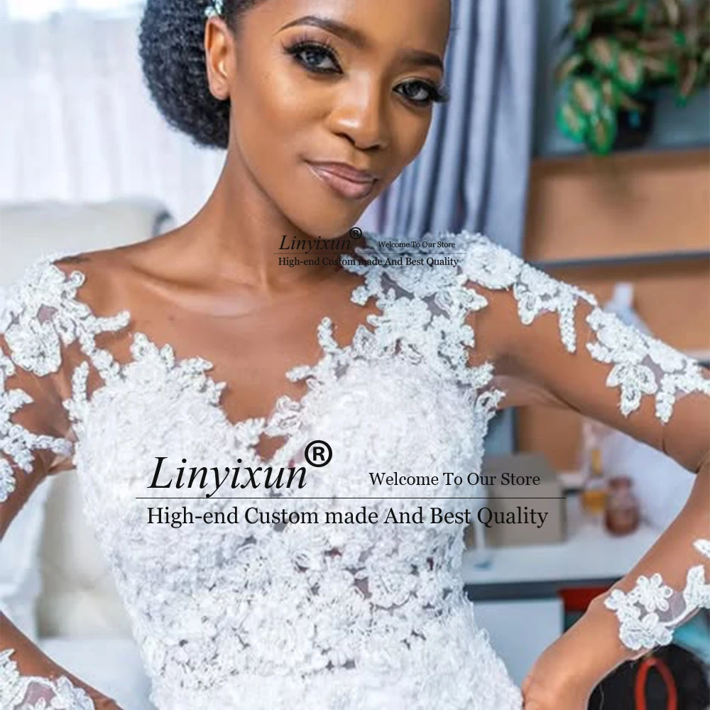 Elegante Kant Applique Trouwjurken voor Bruid Tule Zeemeermin Bruidsjurken Aangepaste Hof Treinen vestido de novia nuevos