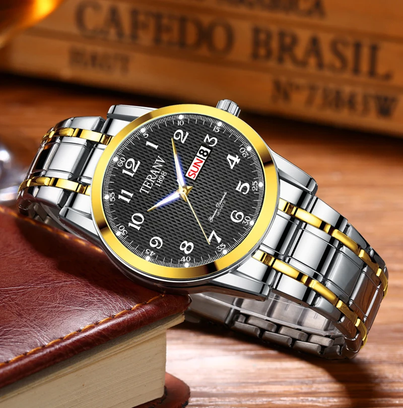 UTHAI NEW Watches For Men Fashion Trend Calendar Night Light Waterproof Alloy Steel Strip Business Quartz Watch Watch Gift