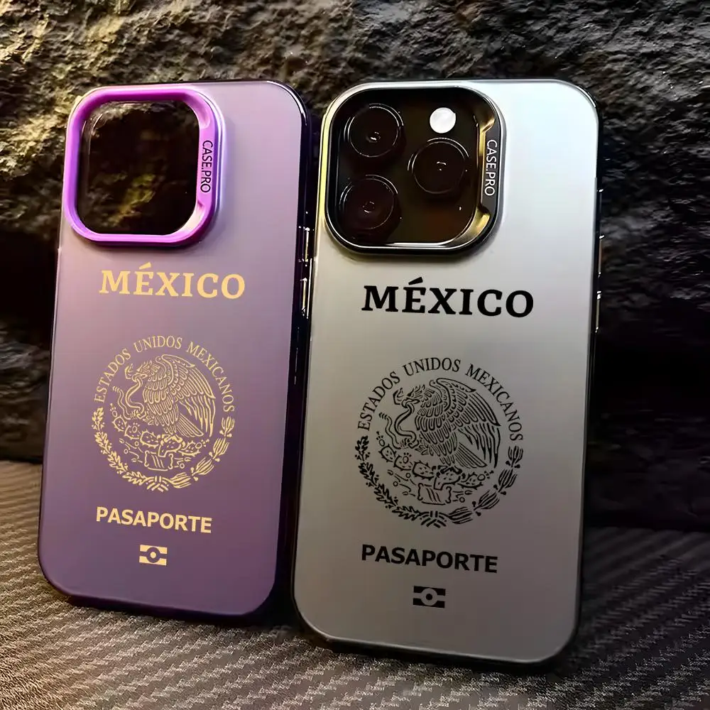 M-Mexico Passport Phone Case For iPhone 17 16 15 14 13 12 11 Pro Max Designer Matte Laser Aurora Funda Phone Case