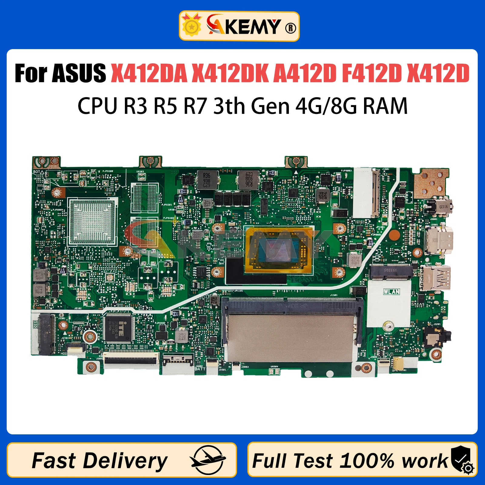 

AKEMY X412DK Mainboard For ASUS X412DA A412D F412D X412D Laptop Motherboard CPU R3 R5 R7 UMA 4G/8G-RAM 100% Test OK