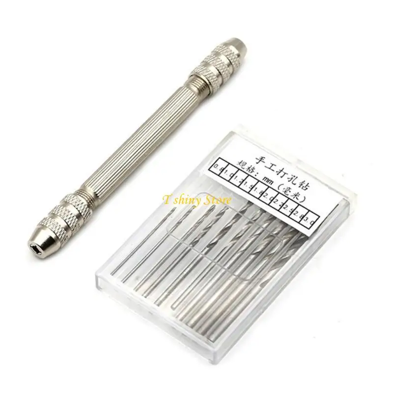 N58F Double Ended Pin Vise DIY Hand Drill Pin Vise Drill Wire Twisting Tools with Twist Drill Bit Set Jewelry Making Tools