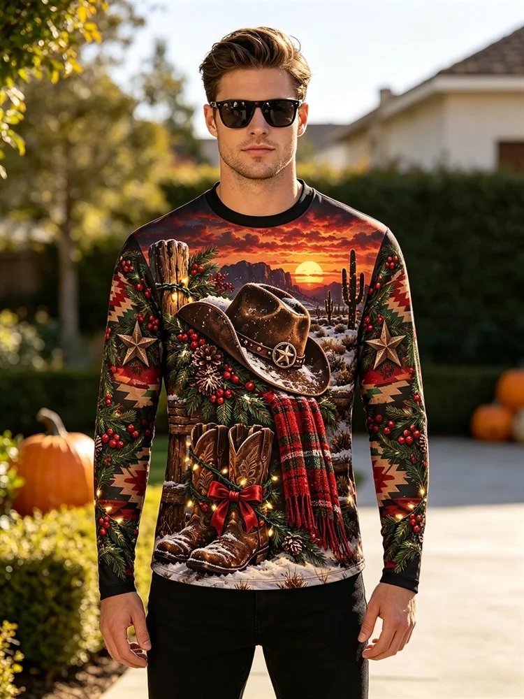 Men's Halloween Witches Welcome Haunted Forest Long Sleeve T-Shirt Owl Raven Cat Pumpkin Moon Lantern Graphic Tee Tops Gift view 4