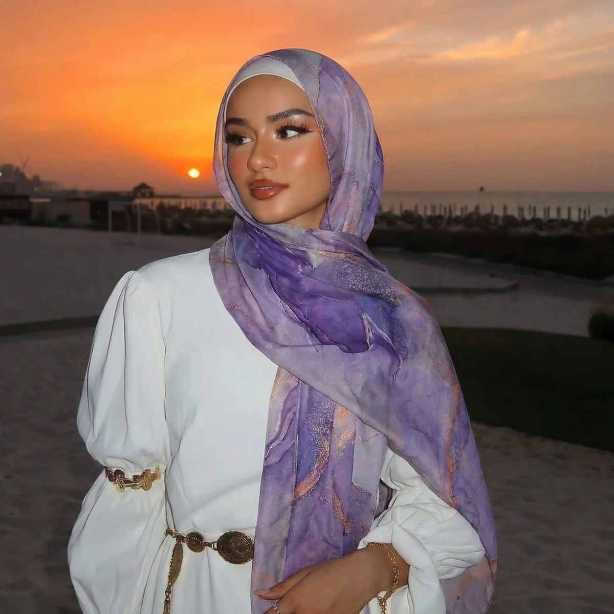Neuer Damen-Aquarell-Hijab-Schal, Bandana, Stirnband, Vintage-Luxus-Strandtuch, 180 cm lang, Halstuch, Bohème-Muslim-Accessoires 2026