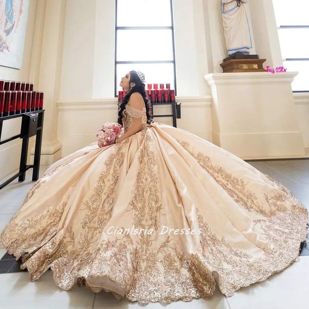 Vestido De fiesta De quinceañera con lentejuelas, apliques De encaje, corsé, De XV años