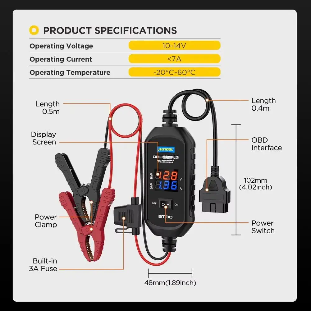 

AUTOOL BT30 OBD Инструмент для освобождения АВТО Электронный стоянковый тормоз Инструмент для блокировки автомобилей EPB вверх и снятия Электронный стояночный тормоз U1N7