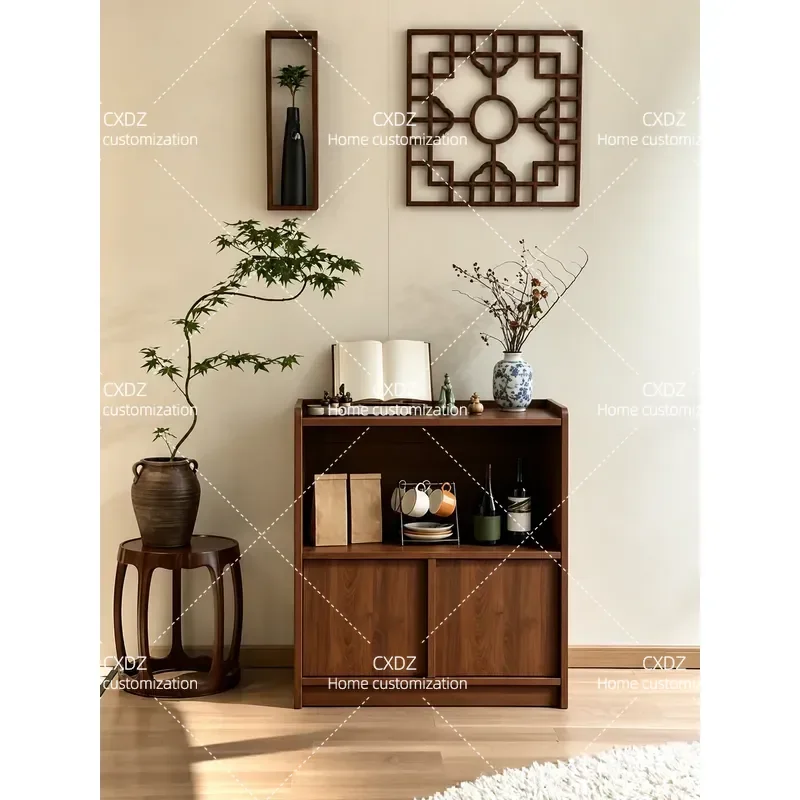 New Chinese Style Solid Wood Tea Cabinet Small Dining Sideboard Living Room Storage Cupboard Floor to Ceiling Low Cabinet