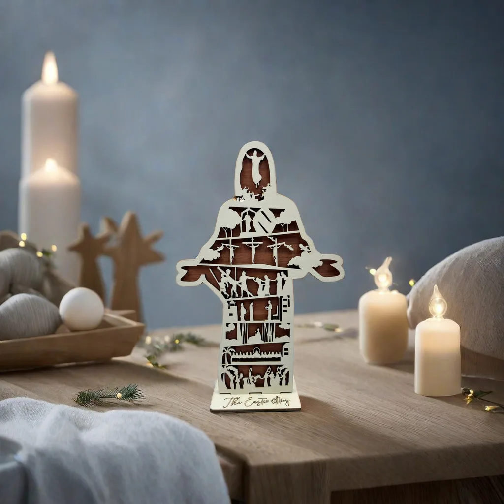 1PC Religious Easter Home Decor, He is Risen Jesus Christ Sign, The Easter Story, Christianity Shelf Sitter, Christian Decoratio