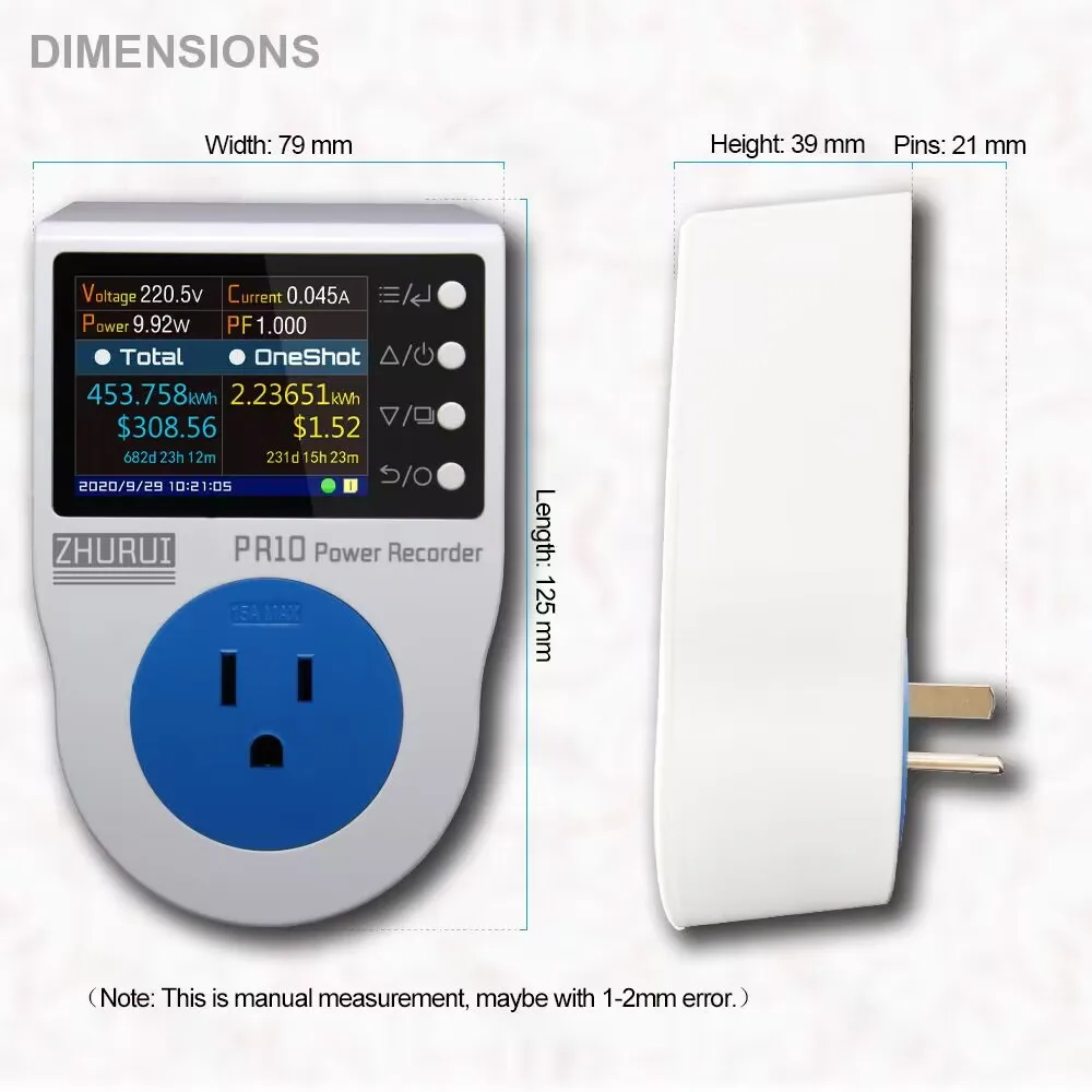 

PR10-E US Plug 15A Power Watt Meter Socket Energy Kwh Electricity Meter for Monitoring Home Appliance Consumption