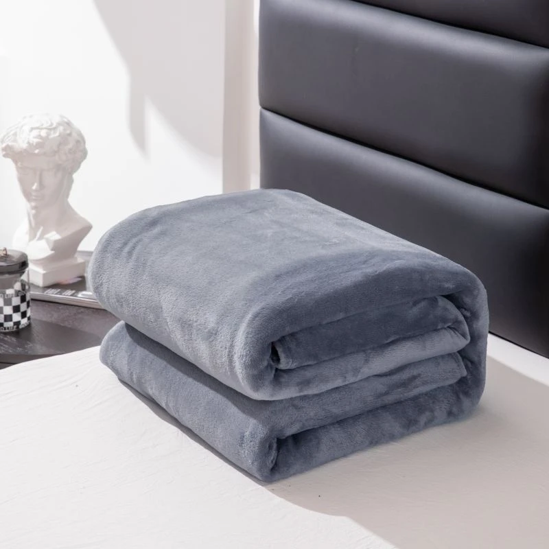 1PC Solid Gray Flannel Blanket, Soft Warm Fleece Throw, Thick Lightweight Cozy Bed Cover, Multi-use for Sofa, Nap, Office, Camping