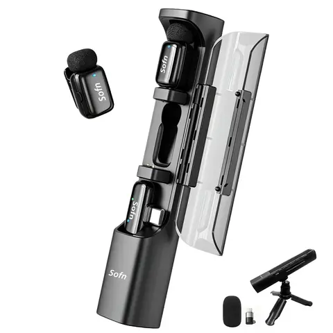 Sofn Magic 3-in-1 Mini Wireless Lavalier Microphone for iPhone Android Phone PC Lapel Mic for Vlog YouTube Live Streaming