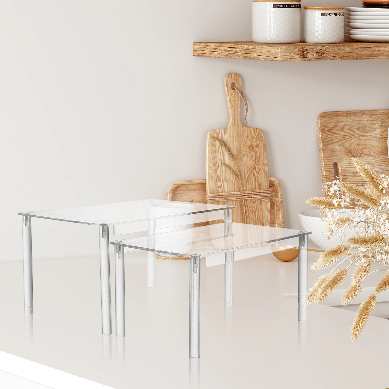 

4pcs Kitchen Spice Rack Condiment Organizer Clear Acrylic Shelves Countertop Cabinet Shelf Storage Pantry Snack Organizer